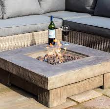 The fire pit with cover included with your liquid propane fire pit table allows you to keep your fire pit outdoors during all seasons while keeping it protected from any harsh weather conditions. Peaktop Outdoor 35 Inch Square Retro Finish Propane Gas Fire Pit Light Wood Amazon Co Uk Garden Outdoors