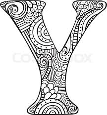 Stock Vector Of Hand Drawn Capital Letter Y In Black Coloring Sheet For Adults Doodle Art Letters How To Draw Hands Mandala Coloring Pages