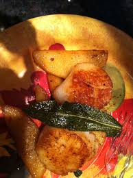 Scallops Saltimbocca From Tyler Florence S Real Kitchen Scallops Olive Oil Golden Delicious Apples Sage Leaves Saltimbocca Fish And Seafood Stuffed Peppers