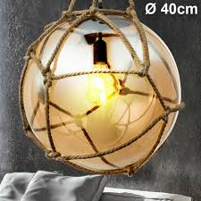 Decken Hanf Leuchte Pendel Retro Zimmer Ess Kugel Glas Netz