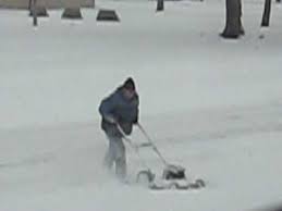 Man Uses Push Lawn Mower To Blow Snow Youtube