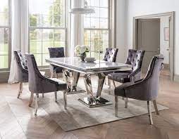 Marble dining table and 6 chairs uk. Vida Living Arturo 200cm Grey Marble And Stainless Steel Chrome Dining Table With Belvedere Pewter V Grey Dining Tables Dining Table Marble Chrome Dining Table