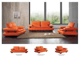 410 Living Room Set In Orange Leather By Esf 3 Piece Living Room Set Modern Living Room Furniture Sets Living Room Orange