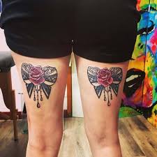 Red rose with a bow tattoo design on the back of legs ideas for girls. Tumblr