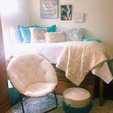 Dorm Room White Teal Blue Gold Comfy Dorm Room College Bed Dorm Room Color Schemes Dorm Room Colors Blue Dorm