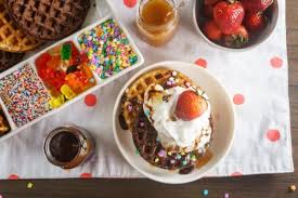 You could also have dishes of crumbled bacon, cheese, and green onions for anyone who wanted to try a savory version. Waffle Sundae Bar Waffle Ice Cream Fun Toppings Get Creative