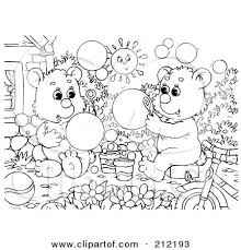 Make a coloring book with bubbles for one click. Royalty Free Rf Clipart Illustration Of A Coloring Page Outline Of Bear Cubs Blowing Bubbles By Alex Bannykh 212193