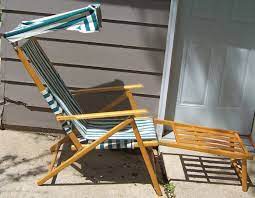 vintage telescope wood canvas folding beach pool deck chair canopy leg rest garden chairs outdoor chairs deck chairs