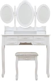 High ceiling mirror vanity makeup table. Nozama Dressing Table With Trifold Mirror And 7 Storage Drawers White Makeup Vanity Table For Bedroom Dressing Tables Home Kitchen Tennesseegreenac Com
