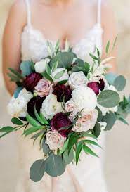 Blush And Burgundy Bridal Bouquet With Dahlias Ranunculus Garden Roses Eucalyptus Burgundy Wedding Flowers Burgundy And Blush Wedding Blush Wedding Flowers