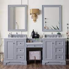 84 oprah sink vanity with make up area and matching set wall mirrors availa ble in your choice of 32 or 34 1/2 vanity cabinet height. 94 De Soto Double Vanity With Makeup Table Bright White Vanities