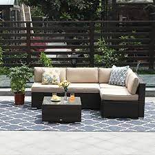 Phi Villa Outdoor Furniture Wicker Patio Sectional Sofa Rattan Couch Set With Tea Table 5 Piece Beige Wicker Patio Sectional Patio Sectional Outdoor Furniture