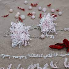 红白小水玉red white polka dot morganite 摩根石 handmade earrings手作耳环 mix yarn混线 crystal水晶 earrings jewelry