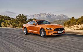Download Wallpapers Ford Mustang Gt 2018 Orange Sports Coupe Road Speed Orange Mustang American Sports Cars Ford Besthqwallpapers Com Ford Mustang Gt Ford Mustang New Ford Mustang