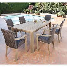 Ivena 7 Piece Teak Hardwood Dining Set Costco Patio Furniture Outdoor Dining Spaces Dining Sets Modern