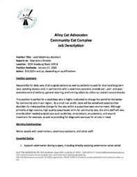 This job description does not constitute a written or implied contract of employment. Job Description For Lead Veterinary Assistant Alley Cat Advocates Trap Neuter Release And Volunteer Services For Greater Louisville Ky