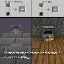 Once you've added the items to the crafting grid as described above, you'll see a blast furnace in the box on the right. Minecraft On Twitter Double Time The Blast Furnace Doesn T Just Make You Sound Way Tougher It Ll Also Take Care Of Your Melting At A Breathtaking Pace Learn All About This Surefire Way