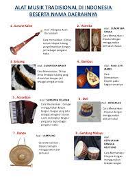49 nama alat musik tradisional indonesia dan daerah asalnya aramba berasal dari pulau nias, sumatera utara yang mempunyai jenis bunyi ideofon, yaitu bunyi yang berasal dari bahan dasarnya. Alat Musik Tradisional Di Indonesia Beserta Nama Daerahnya