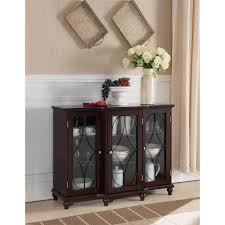 Copper Grove Sonfjallet Dark Brown Cherry Red Wood Console Table With Glass Doors Table Products Sideboard Buffet Sideboard Furniture
