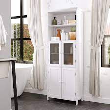 The white cabinet is sold out. Amazon Com Tiptiper Tall Bathroom Storage Cabinet Large Floor Cabinet With 2 Open Compartments And 2 Cabinets With Doors 64 Height Freestanding Linen Tower Cabinet For Home Kitchen Living Room White Home Kitchen