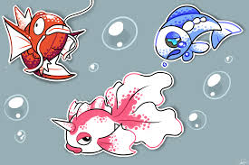 It has two big black eyes and two small jaws pointing upward, the latter of which it is a red underbelly stretches from its abdomen to the bottom of its jaw. Magikarp Wishiwashi Wishiwashi And Goldeen Pokemon Drawn By Aquazeem Danbooru