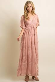 Light Pink Lace Mesh Overlay Maternity Maxi Dress Pinkblush