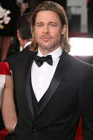 Brad Pitt Black Suit White Shirt Long Hair Golden Globes Brad Pitt Hair Brad Pitt Long Hair Long Hair Styles