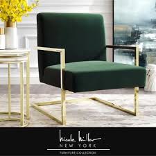 Nicole Miller Konnor Green Gold Velvet Accent Chair With Square Arm Nac104 02gn Hd The Home Depot Accent Chairs Stylish Chairs Upholstered Chairs