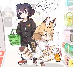 3girls Alternate Hairstyle Animal Ears Black Eyes Black Hair Cashier Casual Commentary Request Contemporary Convenience St Cute Anime Pics Kemono Friends Anime