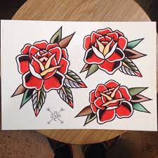 Rose Flash Sheet Hand Painted On Thick Arches Paper A4 Etsy Traditional Rose Tattoos Flash Tattoo Traditional Rose Tattoo Design
