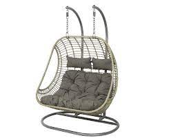 Beautiful comfortable hanging chairs are woven by hand with an elegant pattern of pleasant to the touch polyamide thread. Dawsons Living Vienna Hanging Double Egg Chair Outdoor And Indoor Rattan Weave Swing Hammock With Hanging Stand Grey Buy Online In Colombia At Desertcart Co Productid 179117318