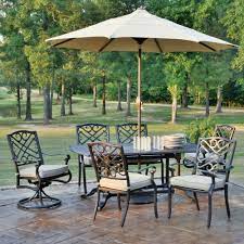 Patio umbrellas throw a little shade on your backyard décor with a range of versatile umbrella styles. Foremost Casual Harmony 9 Piece Patio Dining Set The Home Depot Canada Patio Pool Patio Furniture Patio Furniture Dining Set