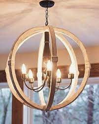 Distressed White Wooden Orb Chandelier From Eli Woodworks Wooden Orb Chandelier Orb Chandelier Kitchen Lighting Fixtures Chandeliers