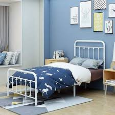 This next photo is perfect. White Twin Size Wood Slat Steel Bed Frame Platform Headboard Footboard Furniture Beds Bed Frames Bedding
