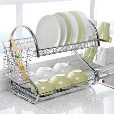 Untuk memodernisasi desain rumah maka model rak piring duduk jaman sekarang dengan berbagai macam bentuk dan terbuat dari beberapa bahan material, ada yang dari besi stainless, kayu, dan plastik. Rak Piring Minimalis 2 Tier Chromed Stainless Steel Dish Drainer Dapurnesia Com