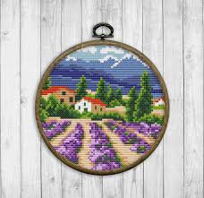 Designed for 14 count aida; Nature Cross Stitch Pattern Lavender Landscape Cross Stitch Etsy Nature Cross Stitch Cross Stitch Patterns Modern Cross Stitch Patterns