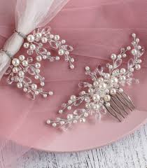Bridal Pearl Jewelry Set Hair Comb And Earrings With Pearls And Cubic Zirconia Crystals Pearl Bridal Jewelry Pearl Jewelry Sets Bridal Pearls
