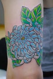 Blue Ink Chrysanthemum Tattoo On Left Sleeve Chrysanthemum Tattoo Tattoos Floral Tattoo