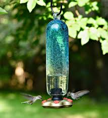 Garden glass illuminated spring rain glass nectar hummingbird feeder. Recycled Glass Tall Aqua Hummingbird Feeder Aqua Plowhearth