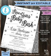 New Years Eve Baby Bash Baby Shower Invitation Invite Silver Glitter Champagne Black White Template Baby Shower Invitations Baby Bash Invitations