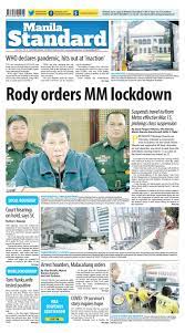 Posted on 20 july 2021; Manila Standard 2020 March 13 Friday By Manila Standard Issuu