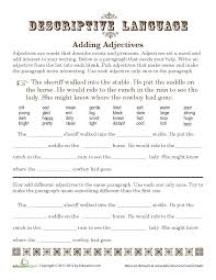 Time To Saddle Up Some Adjectives Descriptive Language Adds Interest To Writing For Fifth Graders Writing Worksheets Descriptive Writing Adjectives