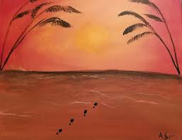 I was walking along the beach with my lord. Sunset On A Beach With Footprints In The Sand Painting By Akua Sykes
