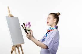 Check spelling or type a new query. Free Photo Front View Female Painter Drawing Picture Of Flower On White Wall Photo Artist Easel Art Draw Paint