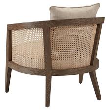 Just a very, very good looking arm chair. Reggie Coastal Brown Elm Wood Linen Upholstered Cushion Woven Cane Barrel Chair Kathy Kuo Home