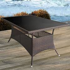Hier können sie sich einfach in die weichen polster und kissen fallen und den tag an sich vorbeiziehen lassen. Gartentisch Alu Poly Rattan Glas 150x90cm Braun Schwarz On Popscreen