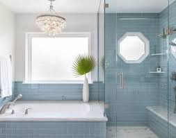 Blue Glass Subway Tile In Bathroom Glass Shower Enclosure Blue Bathroom Inspiration In 2020 Blue Bathroom Tile Bathroom Design Decor Bathroom Decor Colors