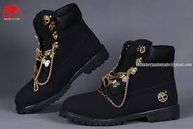 Black And Gold Timberlands Timberland Women S Black 6 Inch Premium Boots With Gold Metal Chains 76 00 Mens Black Timberland Boots Timberland Boots Women Timberland Boots Black