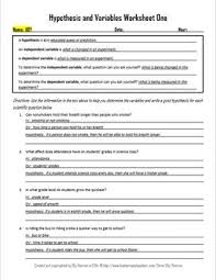 Hypothesis Independent Variable And Dependent Variable Worksheet One Hypothesis Variables Worksheets