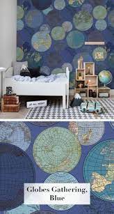 Globes Gathering Blue Diy Interior Decor Wallpaper Childrens Room Wallpaper Living Room